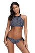 Sexy Monochrome Print High Neck Tank 2pcs Bathing Suit